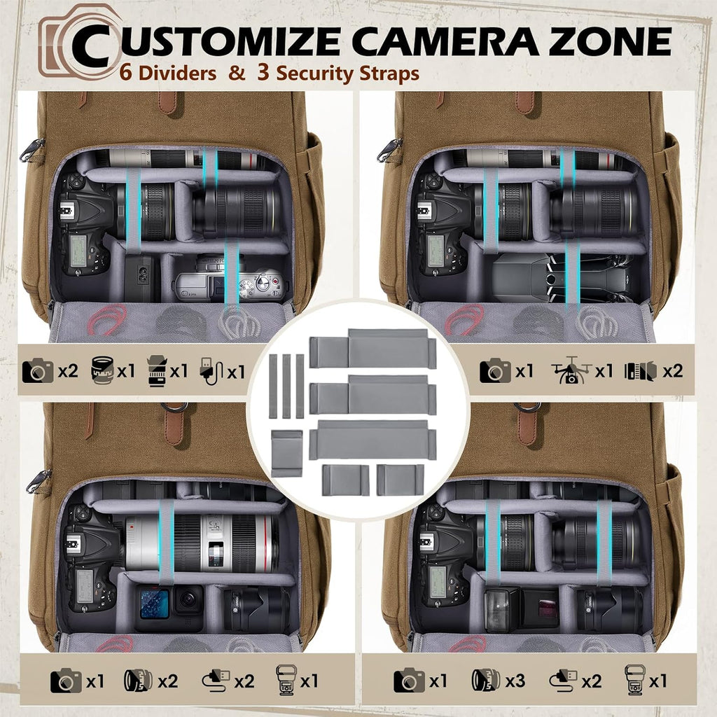 RAINSMORE Camera Backpack, DSLR SLR Mirrorless Camera Bag for Photographer