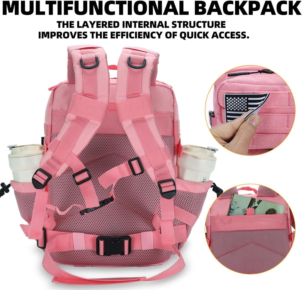 Lovelinks21 25L Tactical Backpack for Men and Women Military Backpack Small Assault Pack Molle Backpack Bug Out Bag Travel Rucksack Daypack (Pink)