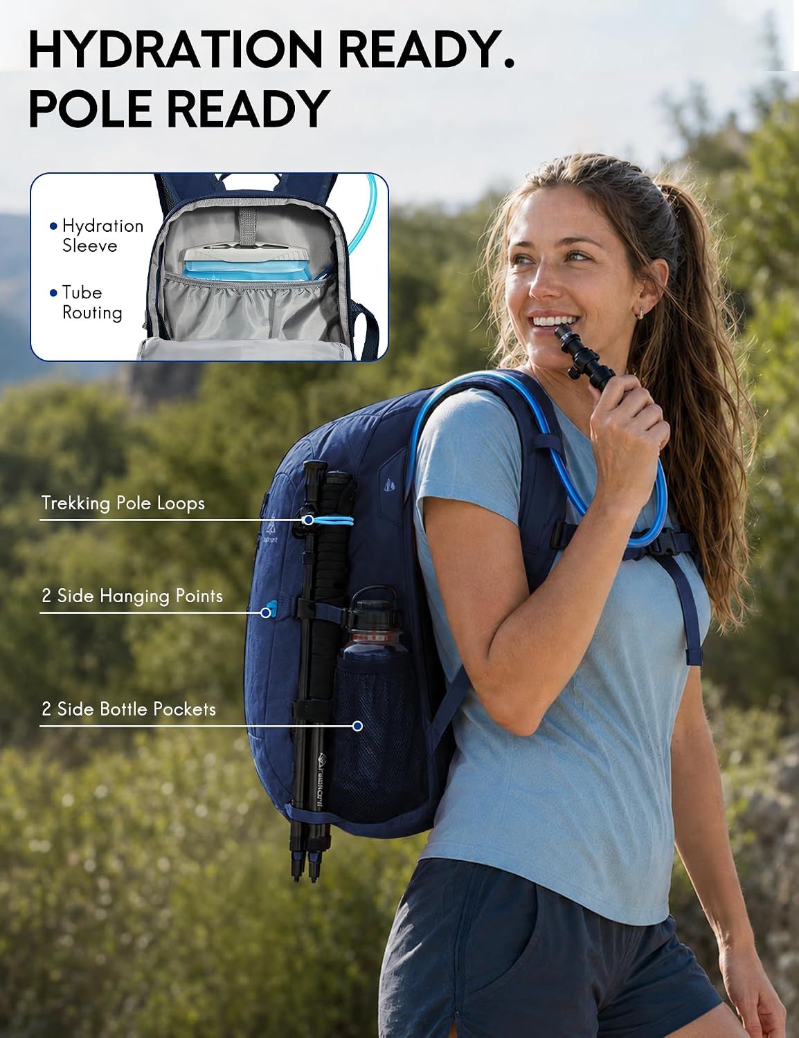 Haimont 25L Lightweight Hiking Daypack with Rain Cover, Navy Blue