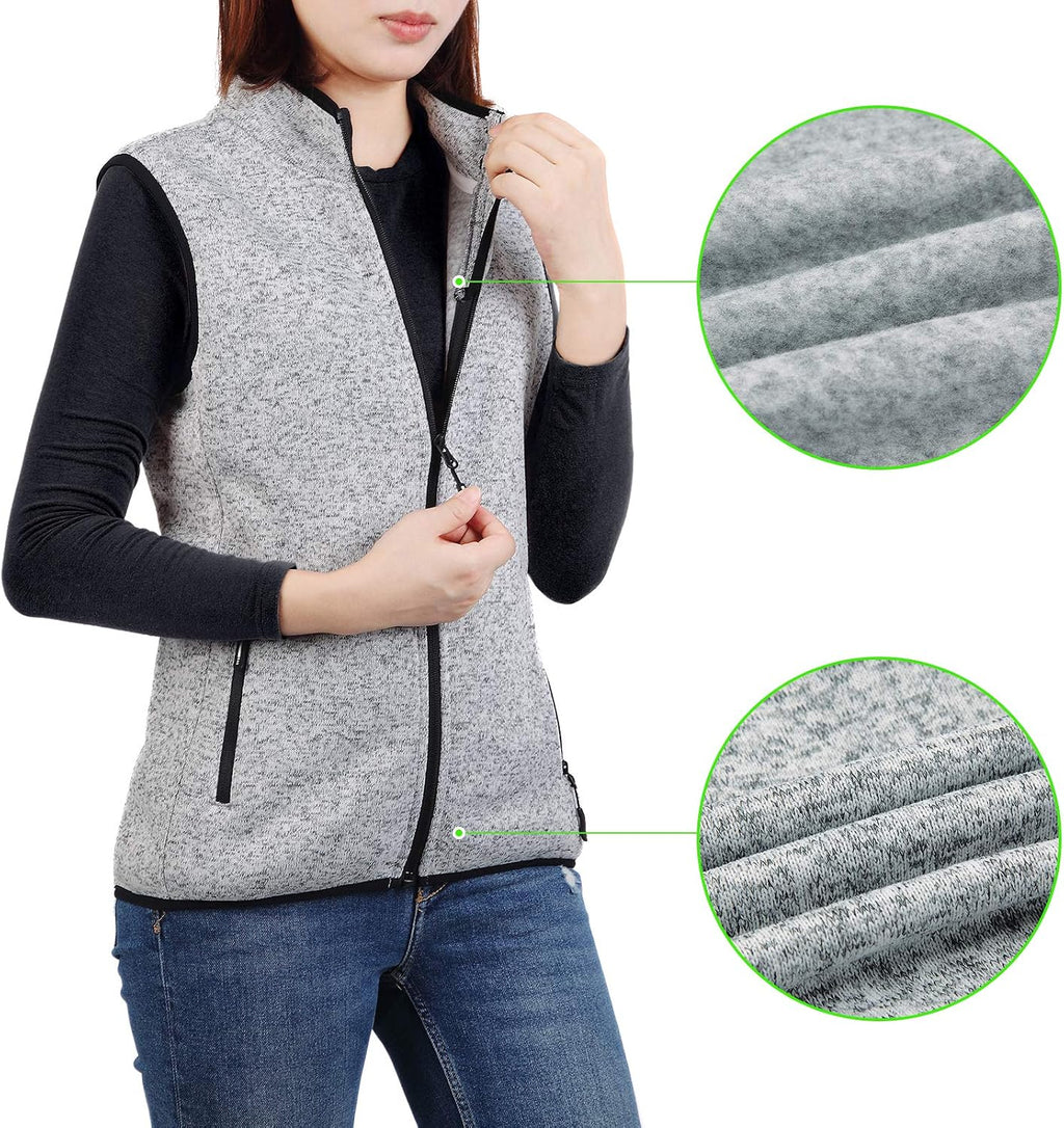 Zip Up Womens Vest with Zipper Pockets Sweater Fleece Vest