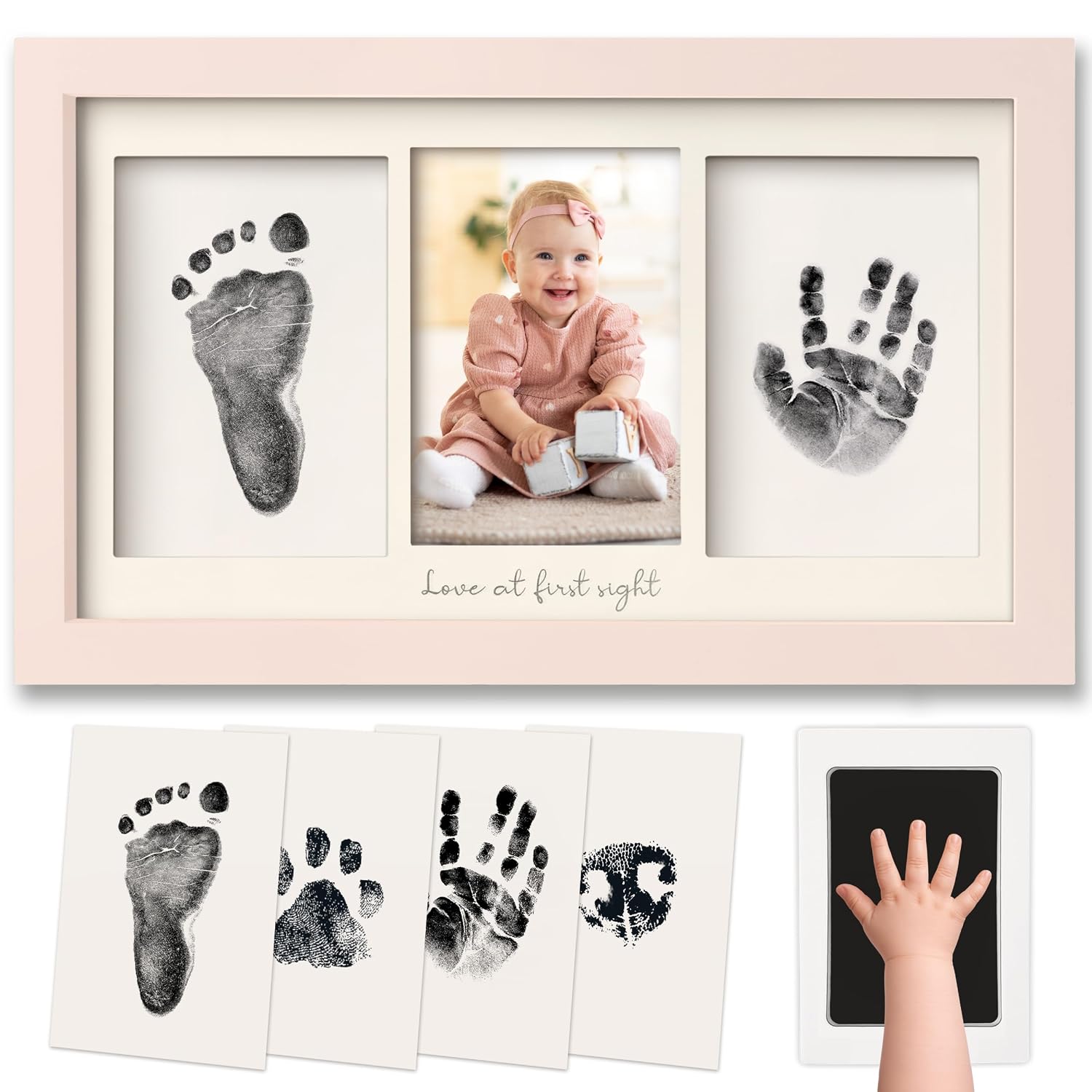 Inkless Hand and Footprint Kit, Boy Girl Newborn Keepsake (Petal Pink)