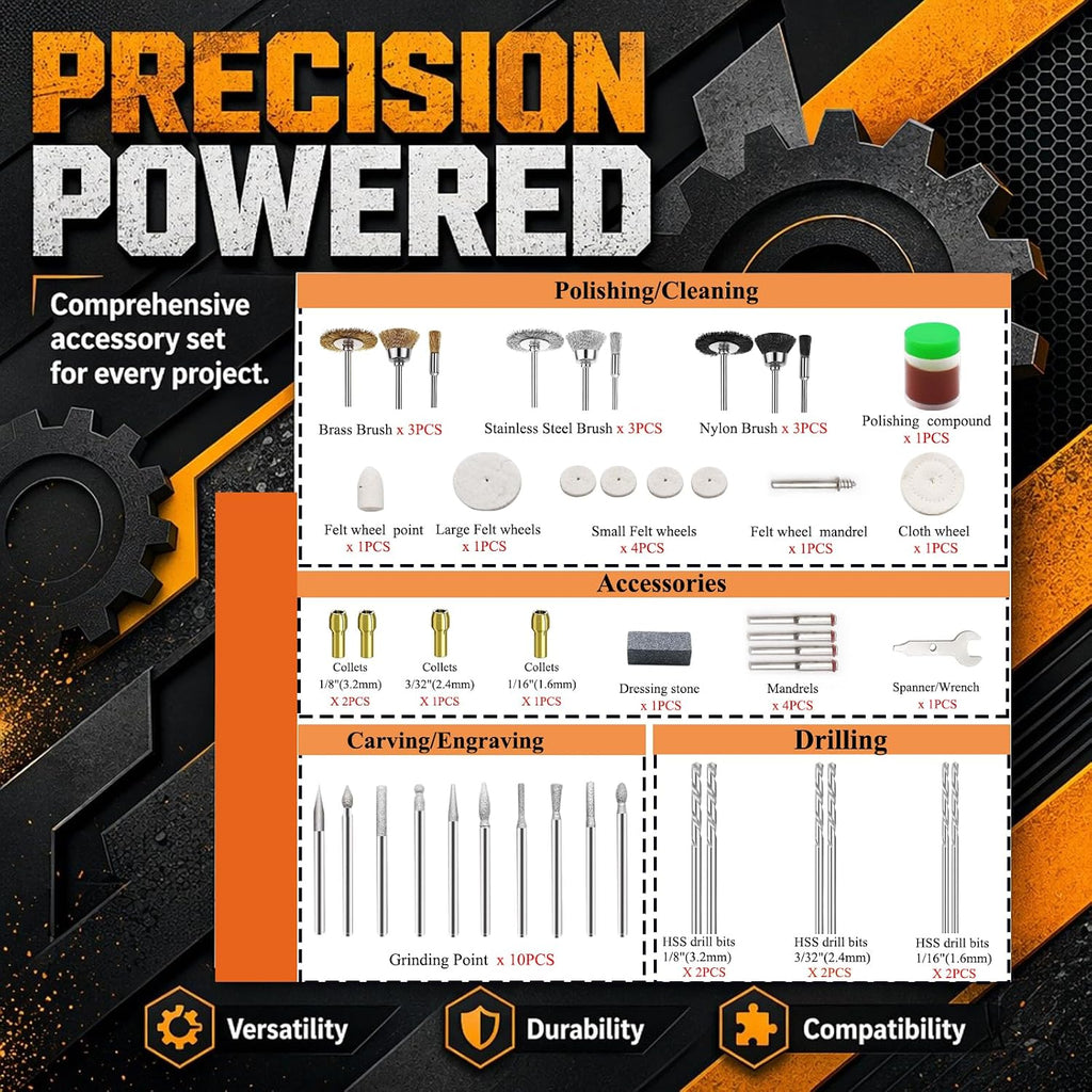 318 Piece Rotary Tool Accessories Kit with Sanding Drum, 1/8 Inch Shank Universal Fit Rotary Tool Bits for Sanding, Cutting, Grinding, Polishing, Cleaning, Drilling, Engraving, Woodworking DIY