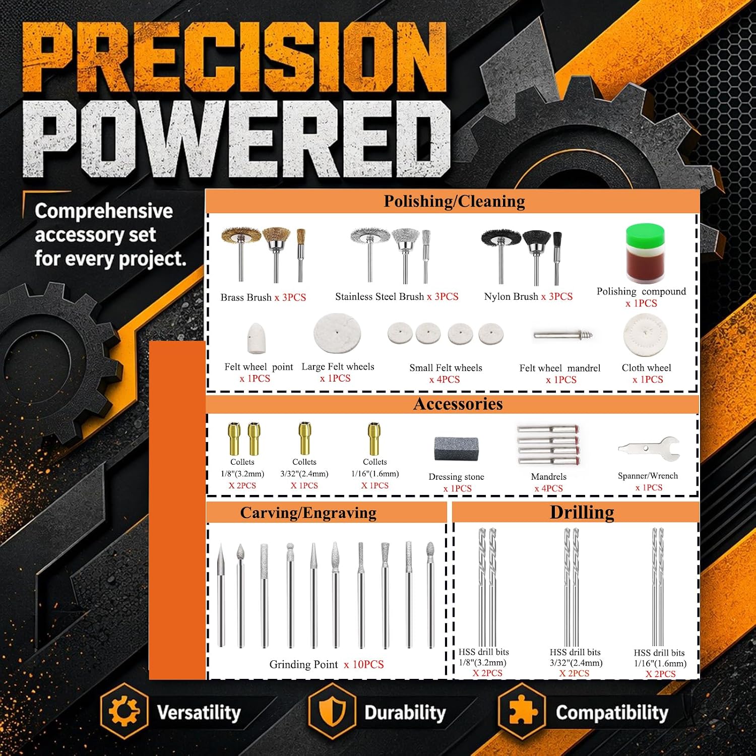 318 Piece Rotary Tool Accessories Kit with Sanding Drum, 1/8 Inch Shank Universal Fit Rotary Tool Bits for Sanding, Cutting, Grinding, Polishing, Cleaning, Drilling, Engraving, Woodworking DIY