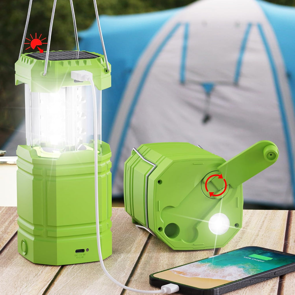 Electric Camping Lantern for Emergency, 3000mAh Solar Hand Crank Lantern
