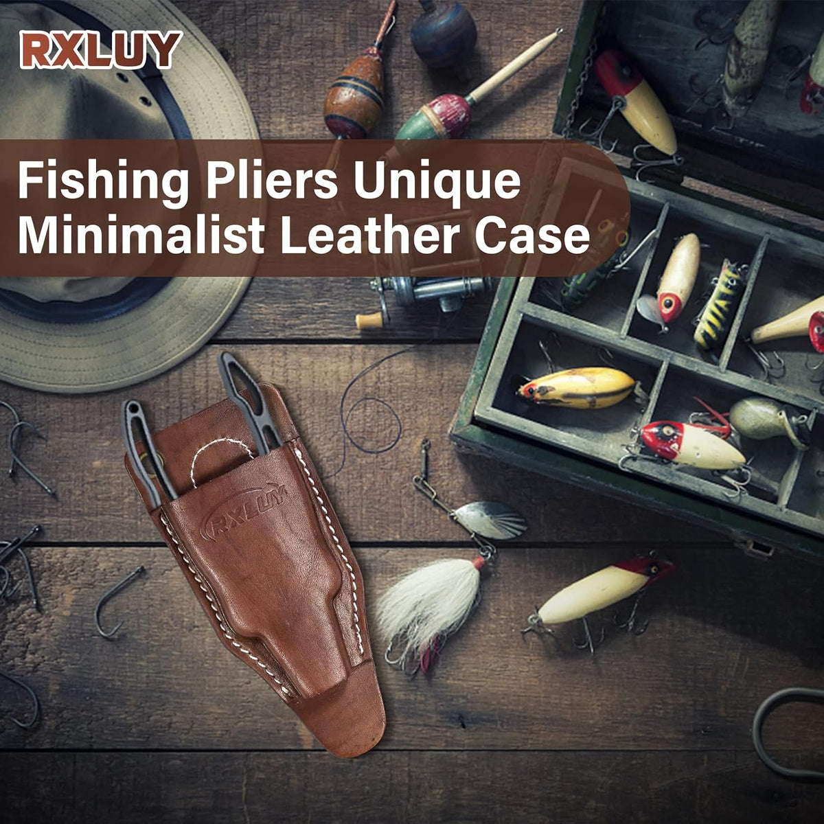 Fishing Pliers Holster with Retractable Lanyard, Universal Fit for Most Sea Fishing & Wild River Lure Tongs Leather Accessories