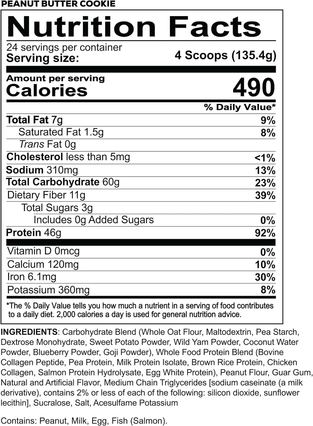 REDCON1 MRE Whole Food Protein Powder, Peanut Butter Cookie - Meal Replacement Made with Animal and Plant Based Protein Sources, Nutrient and Calorie Dense, 0g Added Sugar (24 Servings)