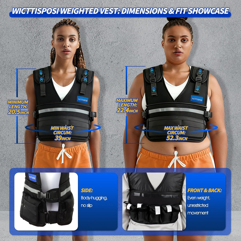 Adjustable Washable Weighted Vest for Women Men, Flexible Cushioning & 4-Layer Breathable Fabric, V-Neck for Walking, Running & Strength Training