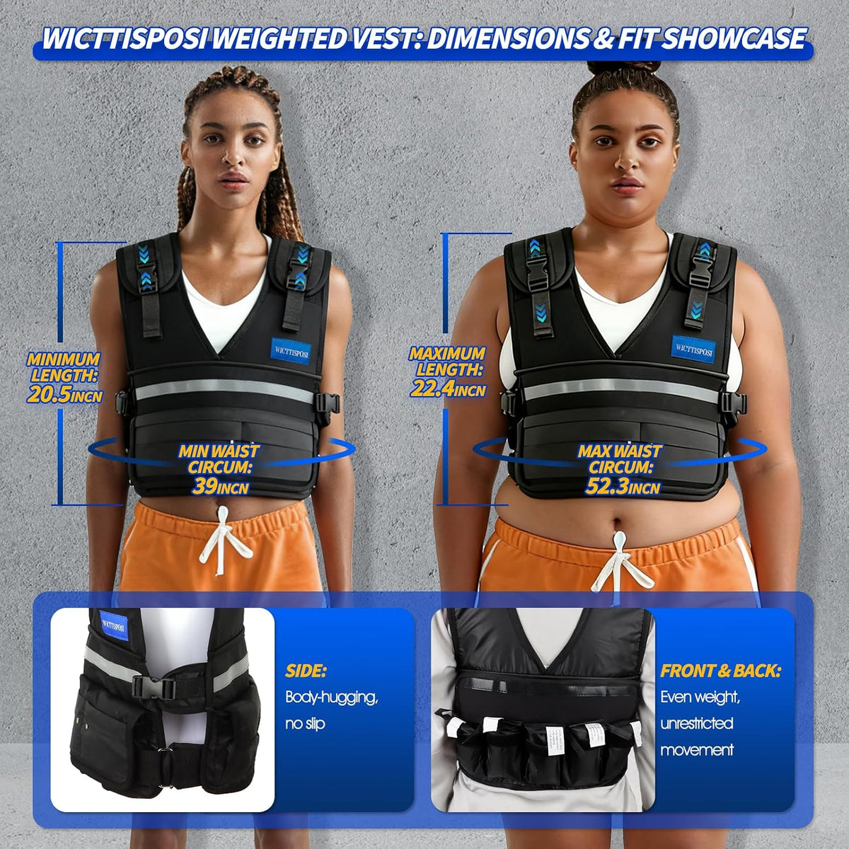 Adjustable Washable Weighted Vest for Women Men, Flexible Cushioning & 4-Layer Breathable Fabric, V-Neck for Walking, Running & Strength Training