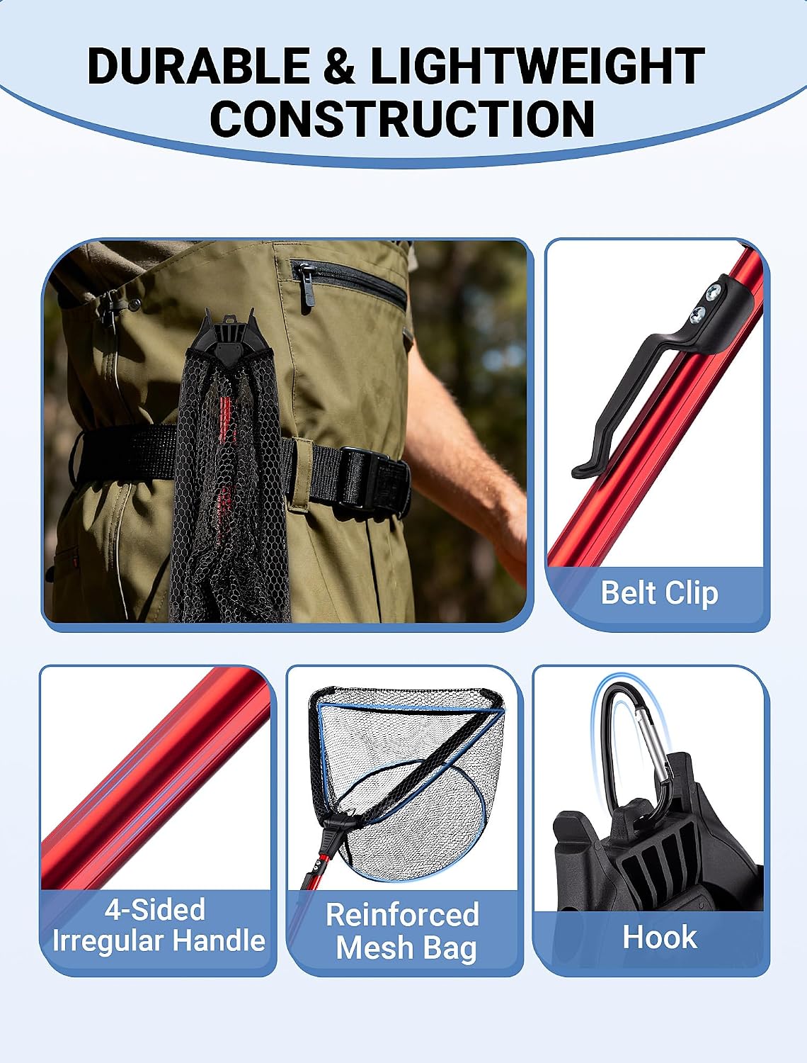 Upgraded Foldable Floating Fishing Net, Tangle-Free Anti-Snag Coated Landing Net, Quick Release & Easy Fold, Portable Fishing Gear for Ranger Boat, Kayak & Trout Salmon Bass Fishing, Gifts for Men