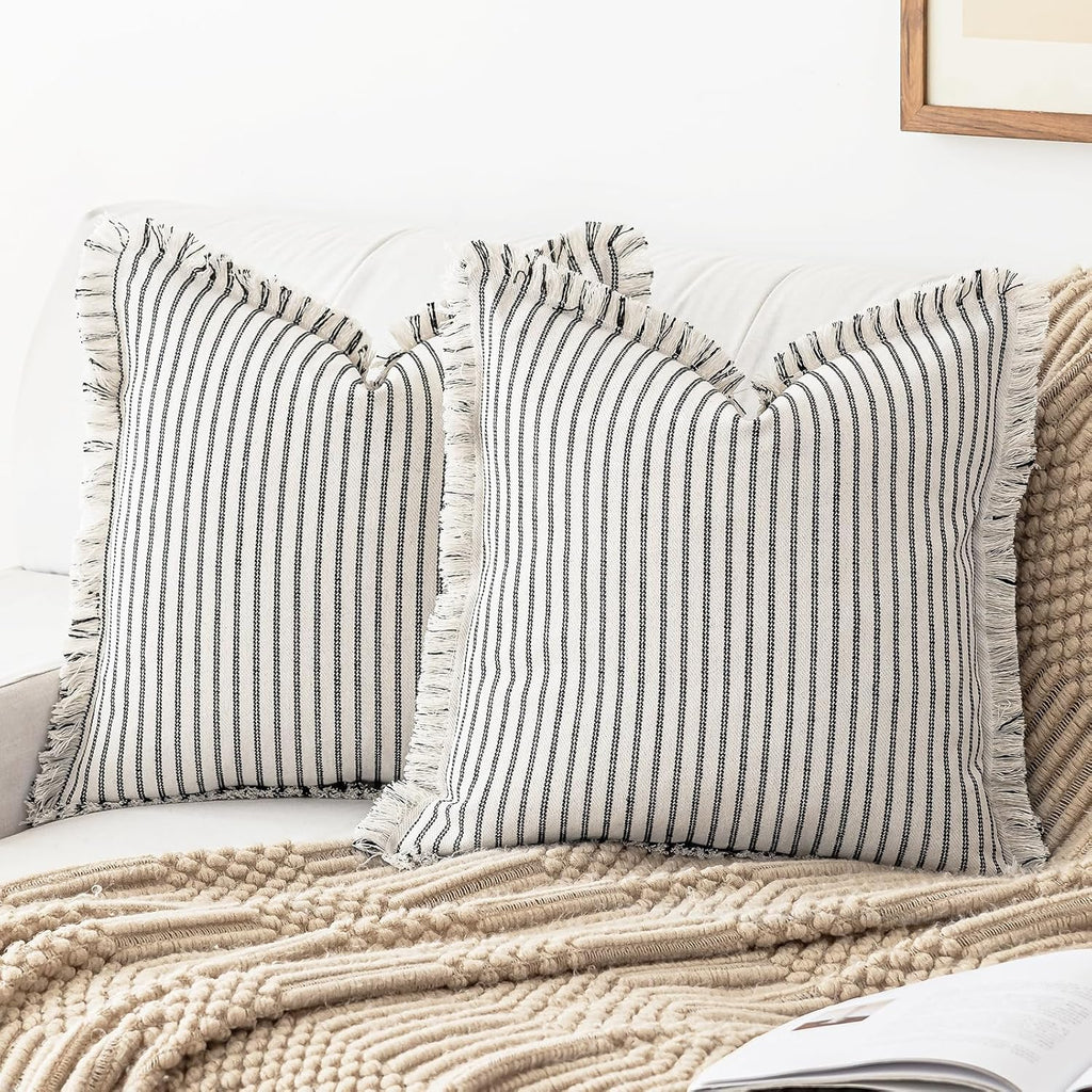 YEENAASY Throw Pillow Covers 18x18 Boho Striped Pillow Cases with Tassel