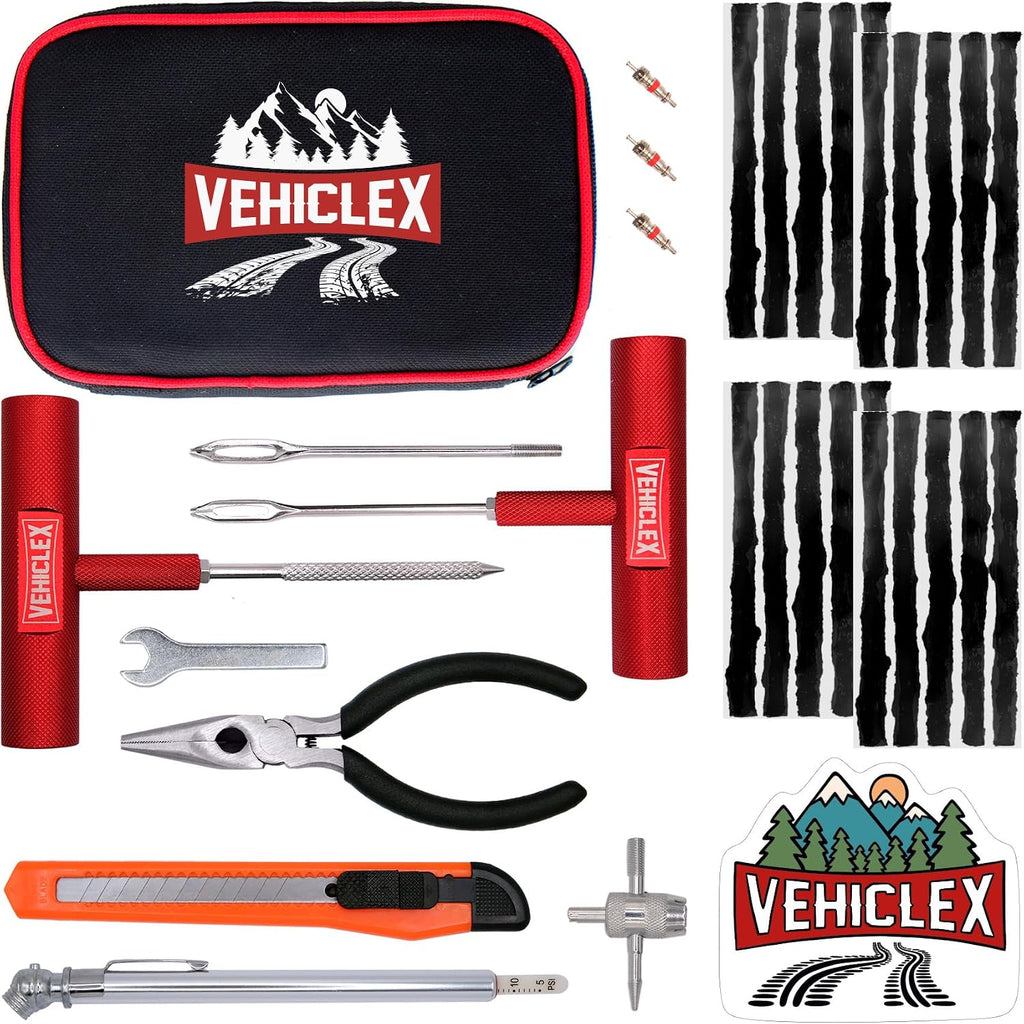 Tire Repair Kit for Plug and Patch - Vehiclex Essential Kit for Car, Motorcycle, ATV, Tractor, Lawn Mower