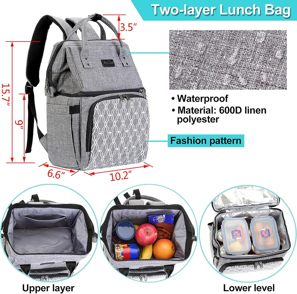 AmHoo Insulated Lunch Box Cooler Backpack Waterproof Leak-Proof Lunch Bag Tote for Men Women Hiking Beach Picnic Trip with Strongest YKK Zipper Gray