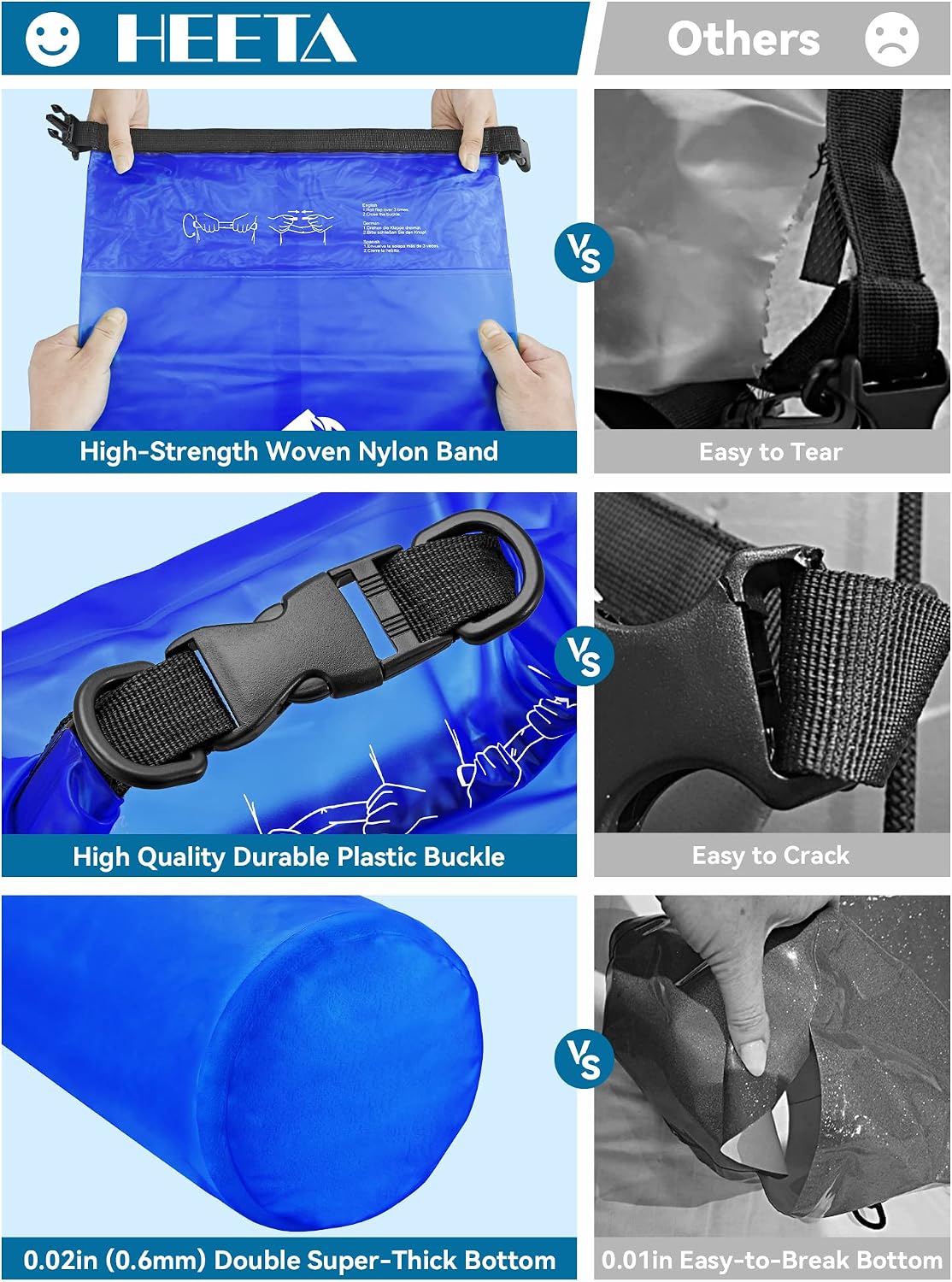 HEETA Dry Bag Waterproof Backpack with Phone Case 5L/10L/20L/30L/40L