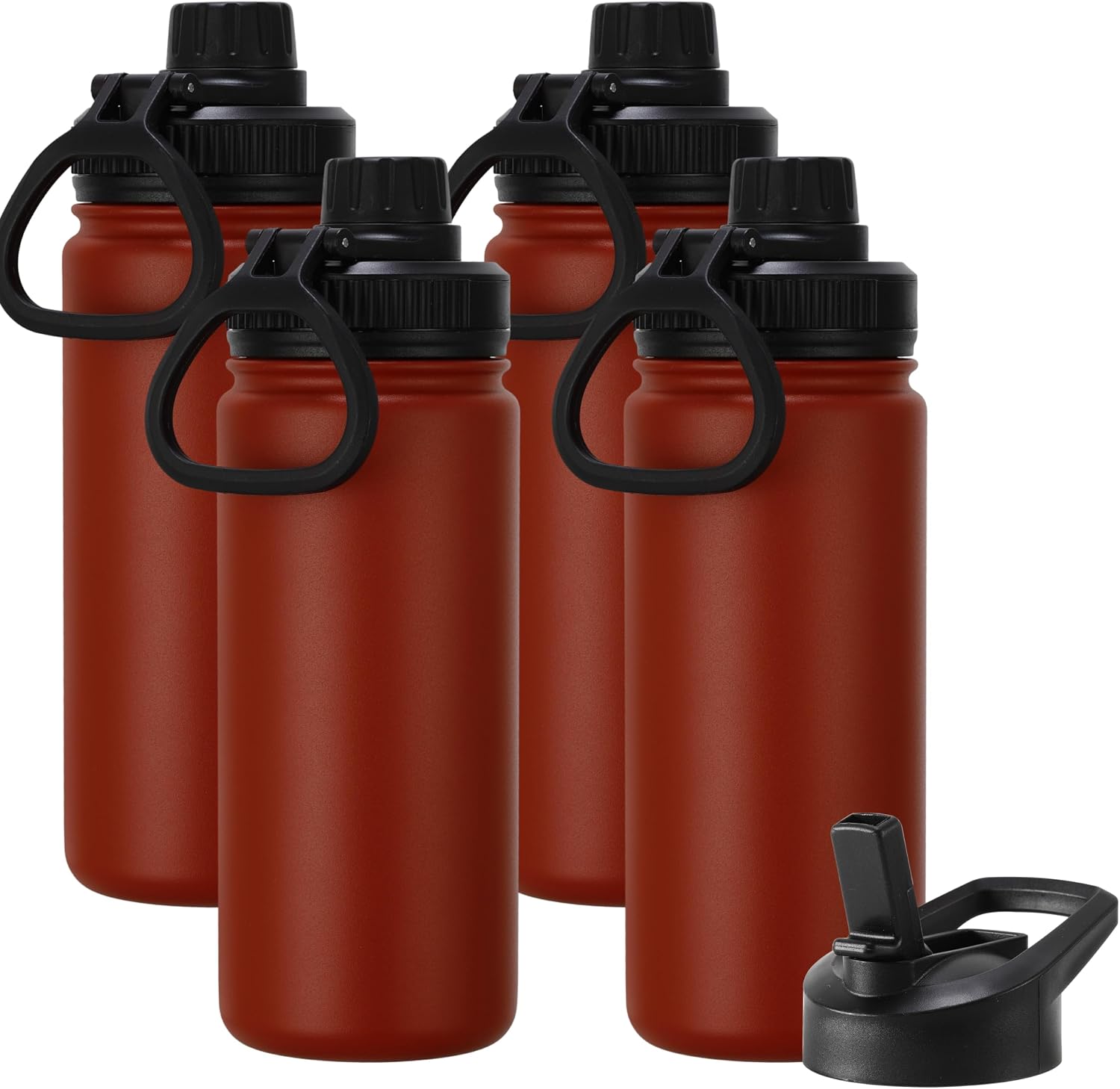 DOMICARE 40 oz Insulated Water Bottle Bulk, Vacuum Insulated Stainless Steel Sports Water Bottle with Straw Lid & Spout Lid, Leakproof, Reusable - Travel, Camping, Bike, Black White Gradient (4 Pack)