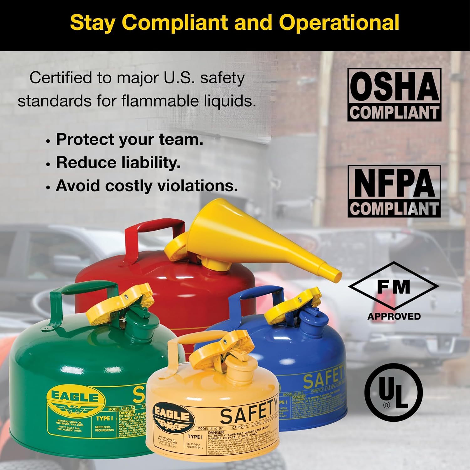 Eagle 5 Gallon Type I Green Safety Gas Can for Oil and Other Combustibles