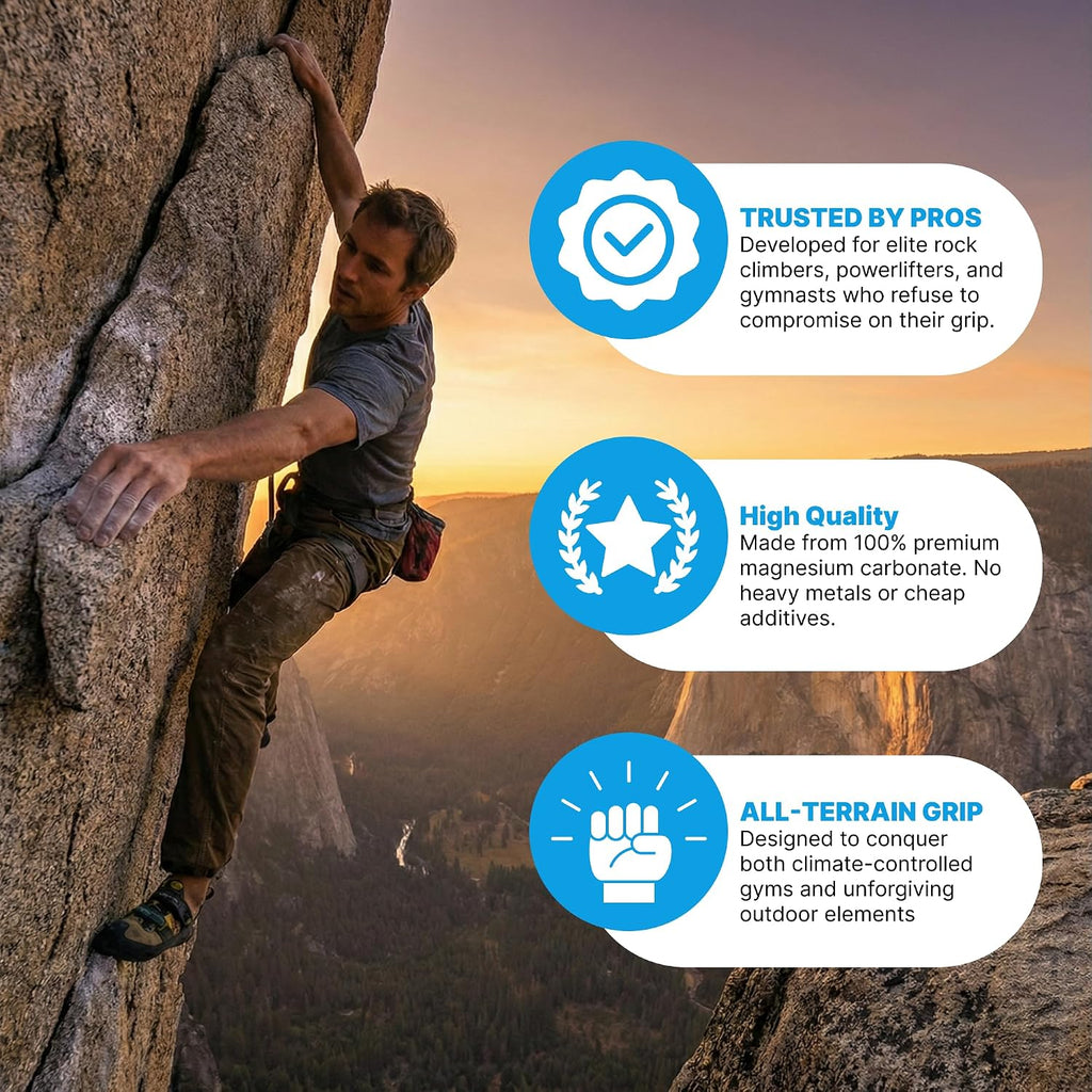 Climbing Chalk 200g, Pro Friction Gymnastics Chalk 100% Magnesium | Non-Toxic Grip for Lifting, Rock Climbing, Gym & Weights! Long Lasting & Skin Friendly