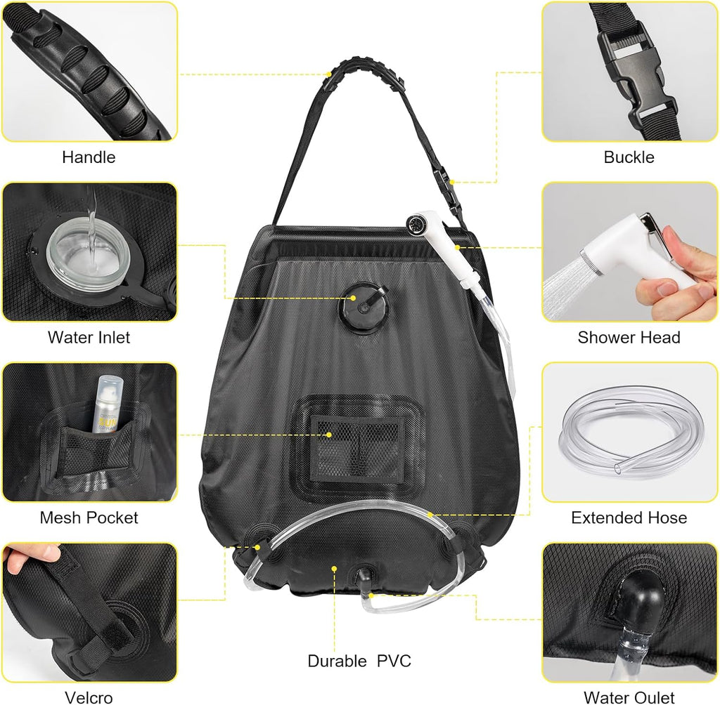 Portable Camping Shower Tent,Shower Tent Kit, Outdoor Pop Up Privacy Tent,Changing Tent with 5 Gallon Shower Bag-(Nozzle Upgraded)