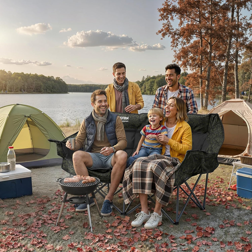 Oversized Double Camping Chair Padded Camping Chair for Adults,Green Leaves