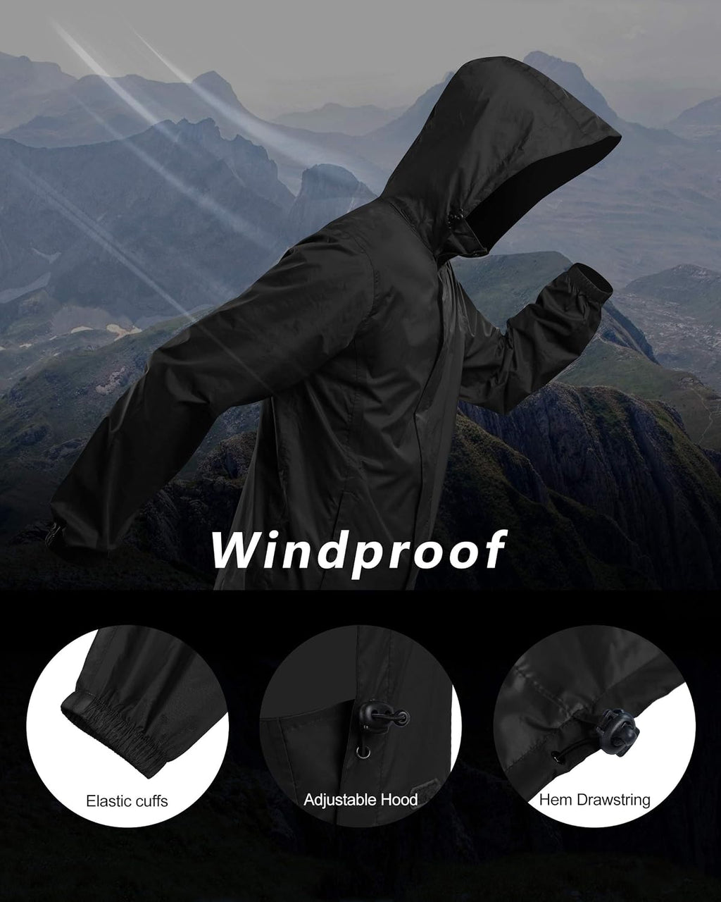 Outdoor Ventures Men's Rain Jacket Waterproof Lightweight Packable Raincoat