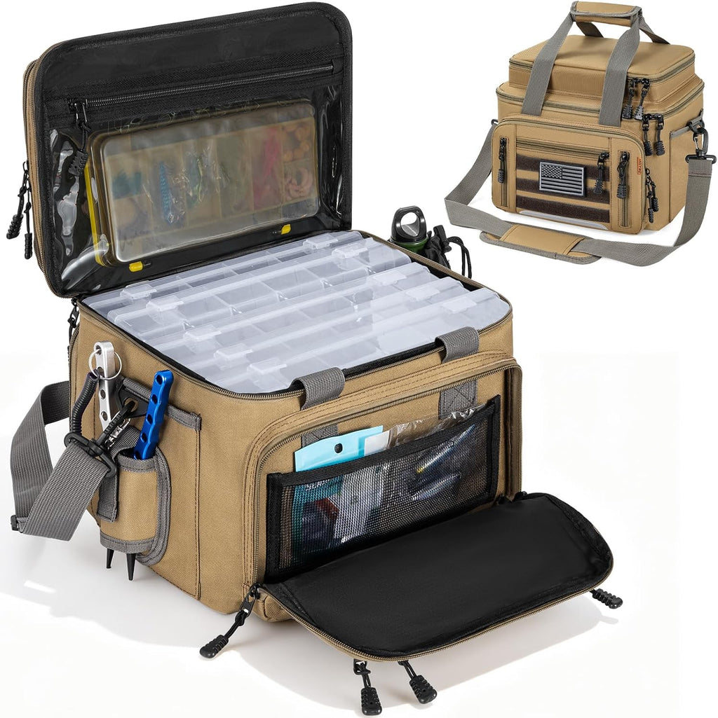 Fishing Tackle Bag - Holds 3400-3600 Size Tackle Boxes (Khaki)