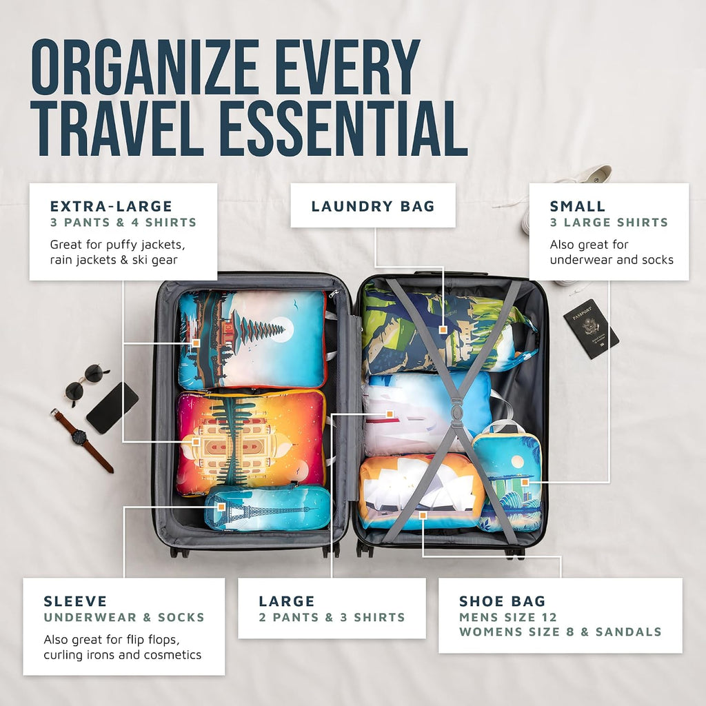 TRIPPED Travel Gear Large Compression Packing Cubes 7-Piece Set for Travel