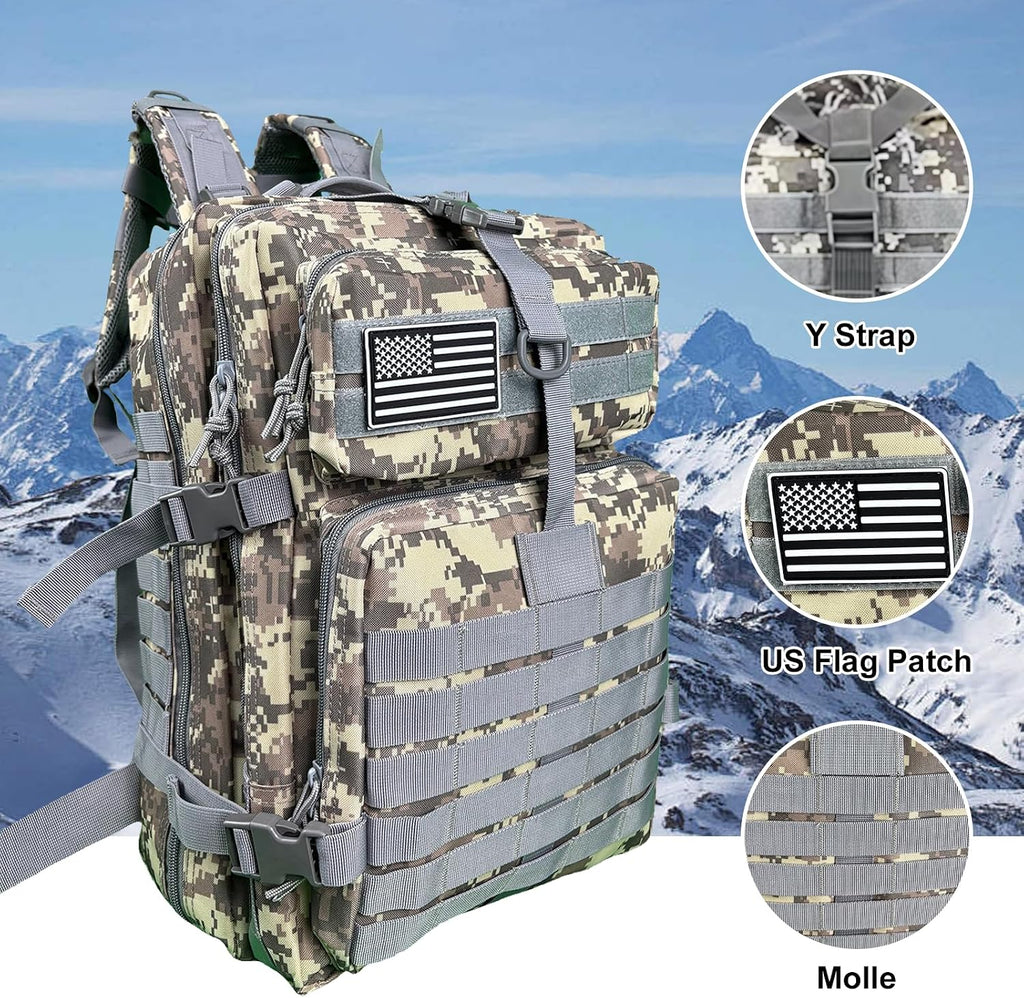 50L Large Military Tactical Backpack Molle Army Assault Pack for Travel Camping Hiking Fishing Backpack for men (ACU camo)