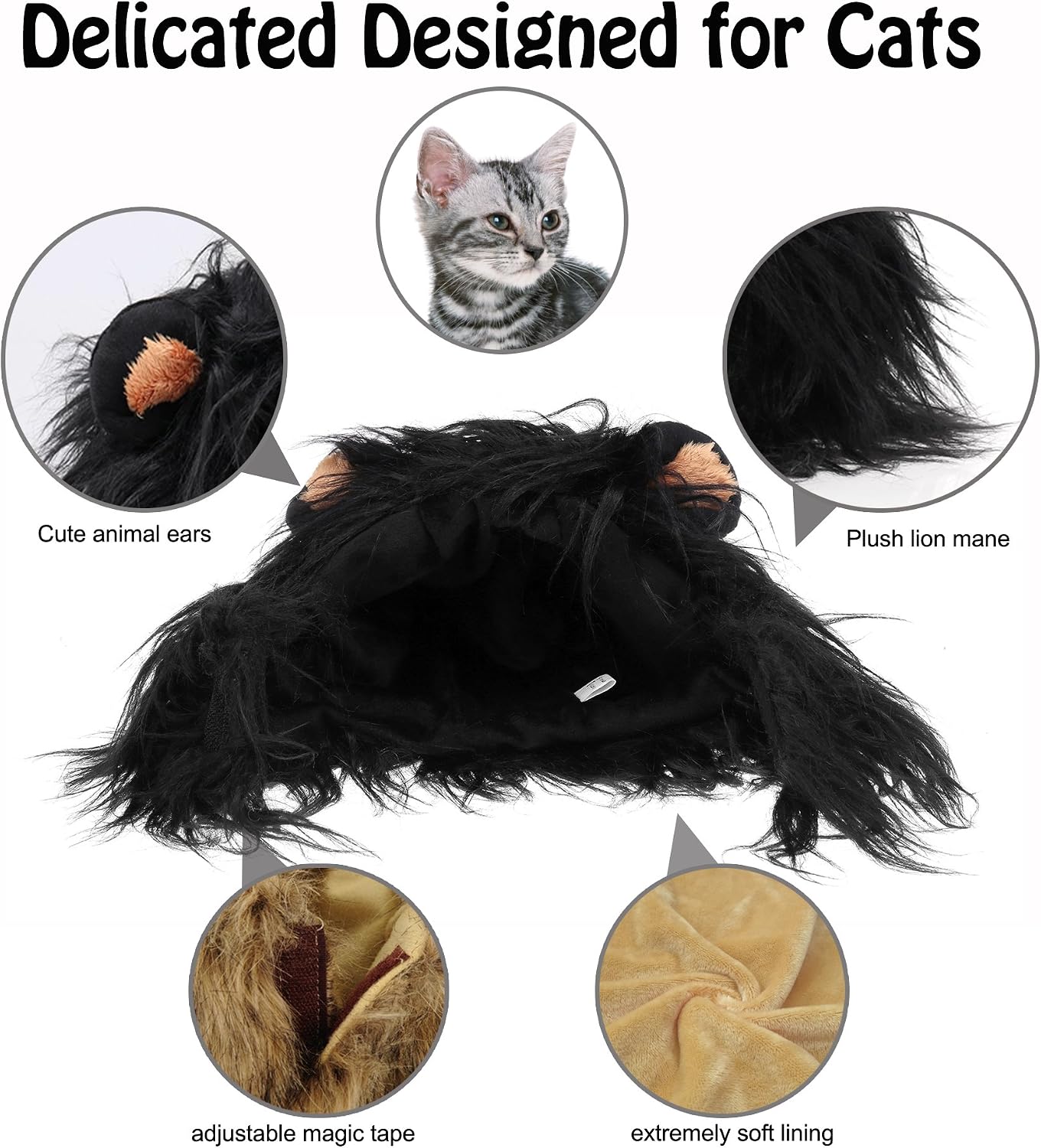 Onmygogo Lion Mane Wig for Cats and Dogs, Funny Pet Cat Costumes for Halloween Christmas, Furry Pet Clothing Accessories