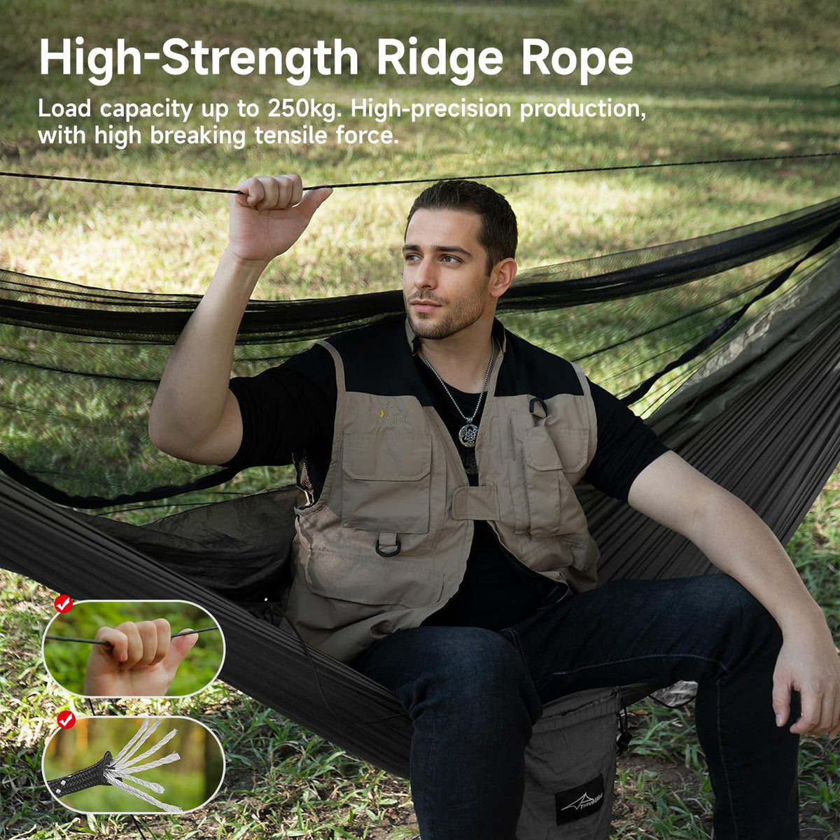 Camping Hammock with Mosquito Net and Ridge Rope, 2 Person Extra Large