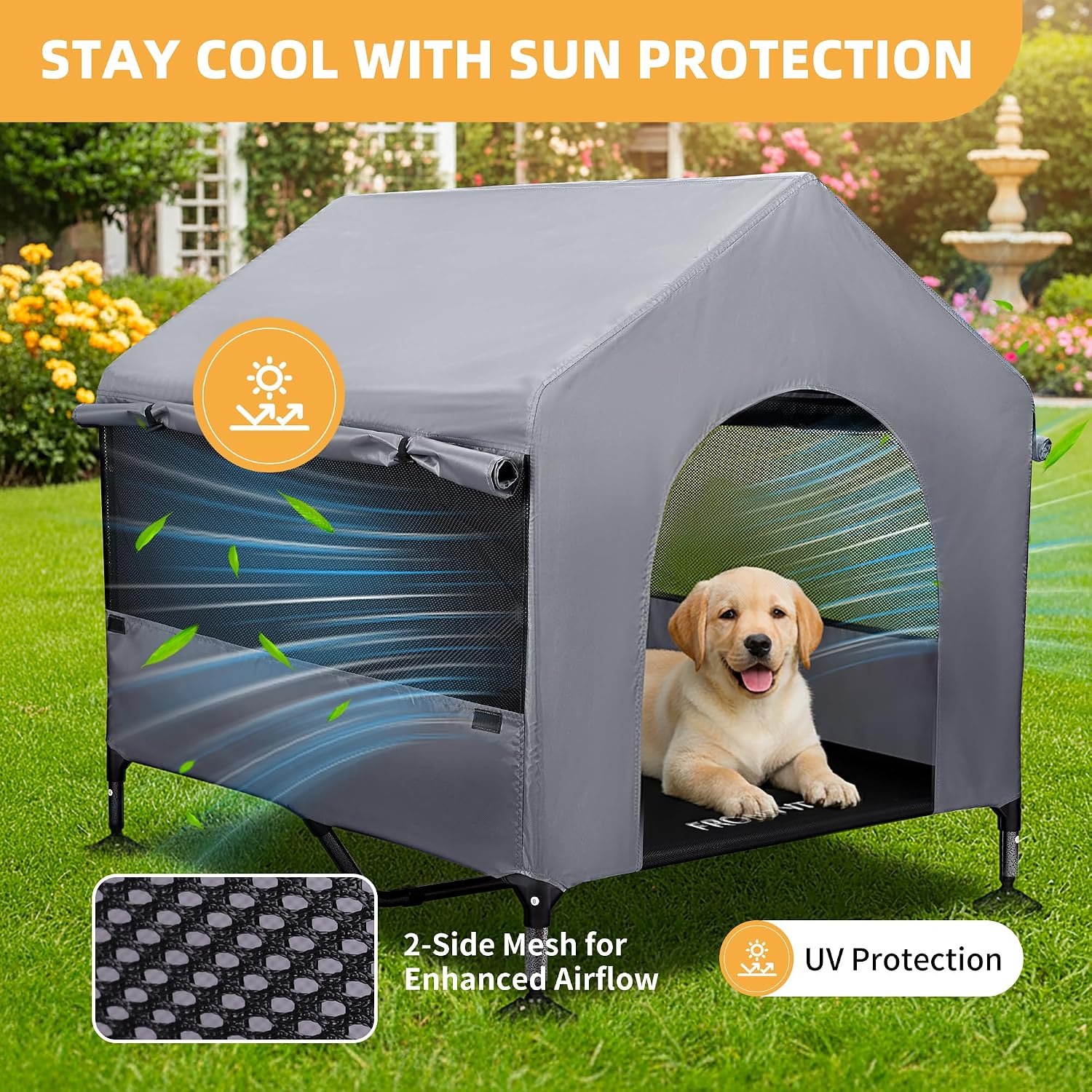 Dog House, 42” Large Dog House Outdoor Indoor Elevated Dog Cot Bed