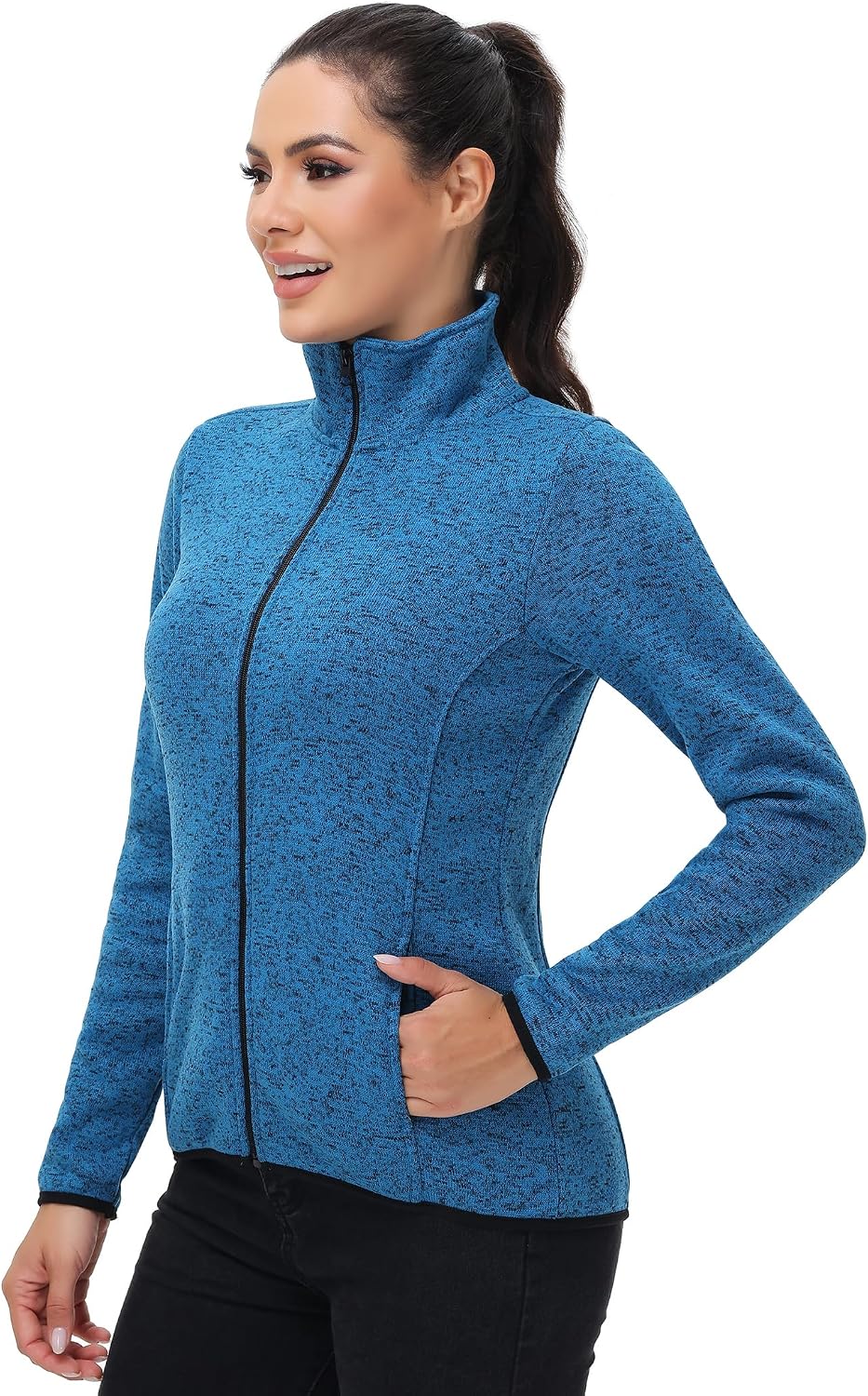 COZZYON Women Fleece Long Sleeve Zip Up Jacket Light Sweater Jacket with Pockets
