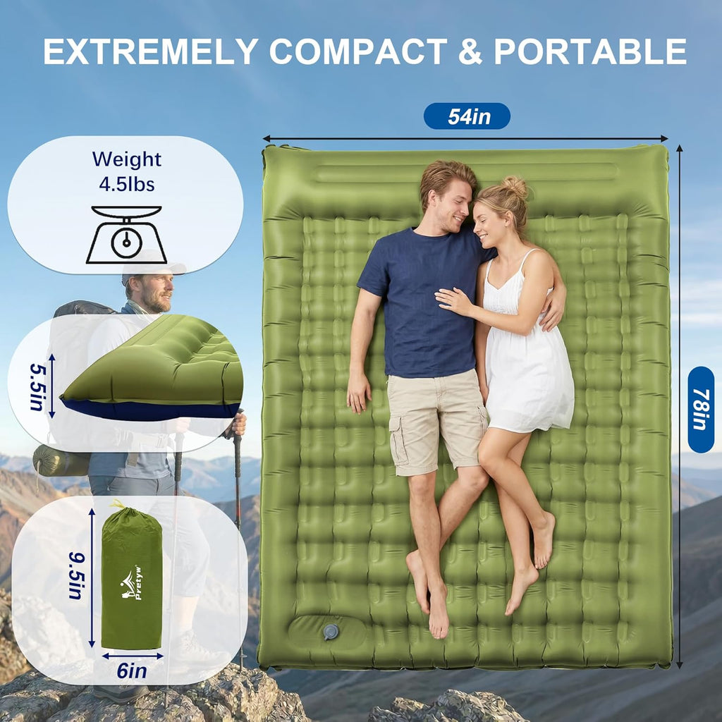 Double Camping Pad 5.5" Ultra-Thick with Pillow & Built-in Foot Pump