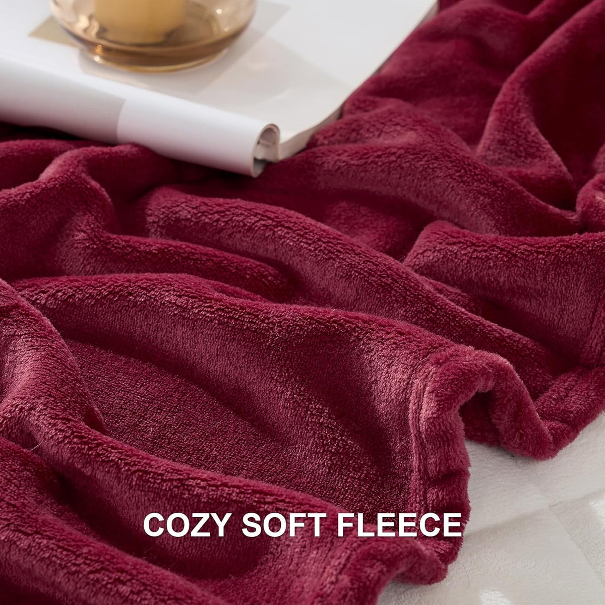 Hansleep Twin Burgundy Red Fleece Blanket, Soft Flannel Bed Blanket