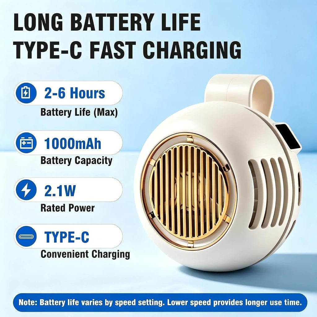 Wearable Clip Fan Rechargeable, 360° Rotating Mini Personal Fan, 5 Speed Bladeless Portable Neckline & Waist Cooling Fan for Outdoor Work, Construction, Camping, Gardening,Office, Travel Essentials