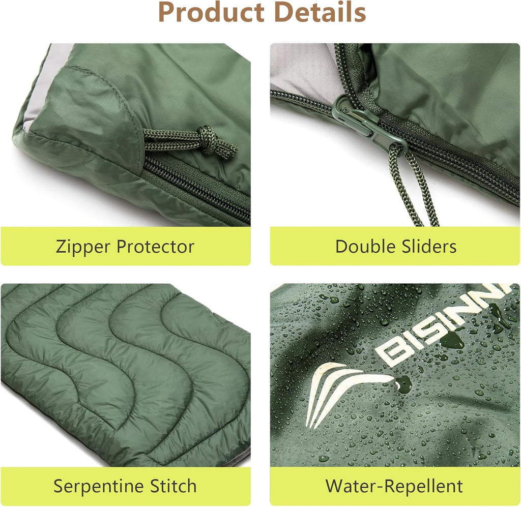 BISINNA Warm Weather Sleeping Bag Portable Lightweight Sleeping Bags