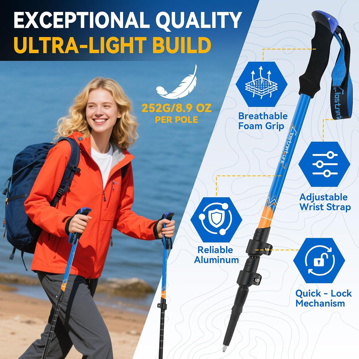 Clostnature 2 Pack Trekking Poles for Hiking, Lightweight Walking Sticks