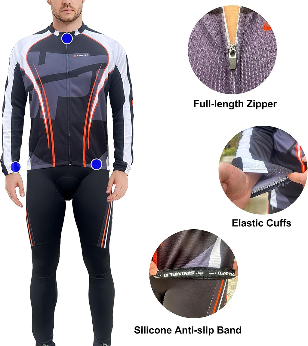 Men's Cycling Cothing Sets Long Sleeved Bicycle Jersey and Pants Kits Road Bike Cyclist Wear