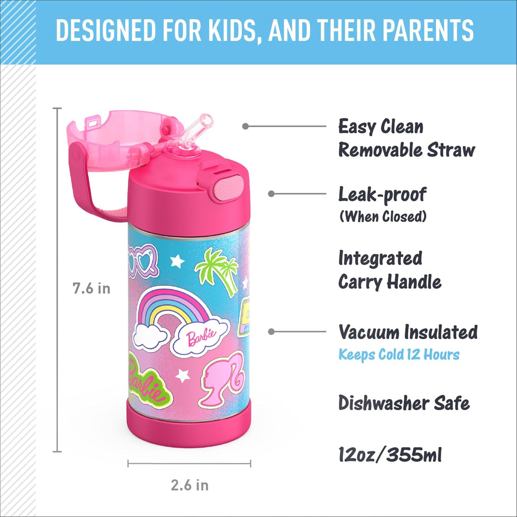 THERMOS FUNTAINER Water Bottle with Straw, 12oz, Barbie