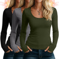 Riyiper 3 Pack Women's Thermal Long Sleeve Shirts Scoop Neck Top