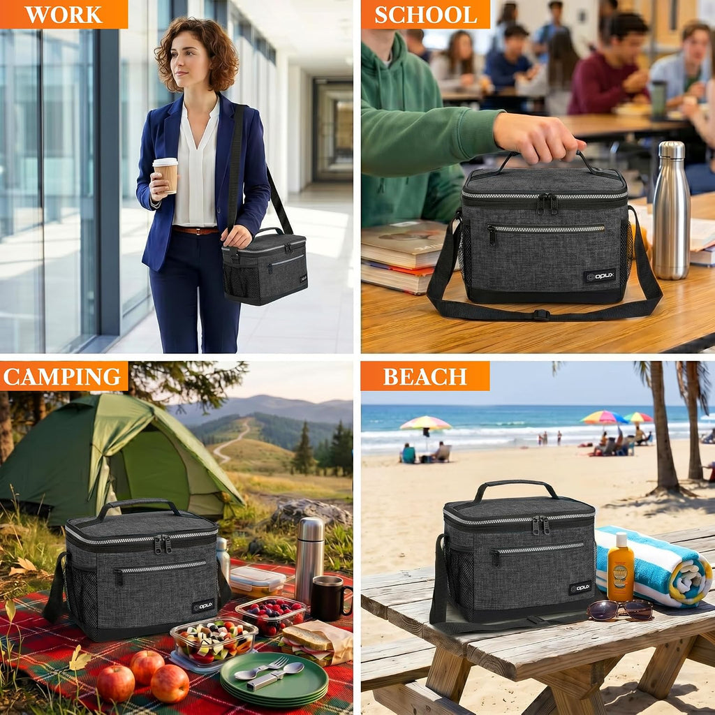 opux Insulated Lunch Bag for Men Women, Leakproof Kids Lunch Box, Charcoal
