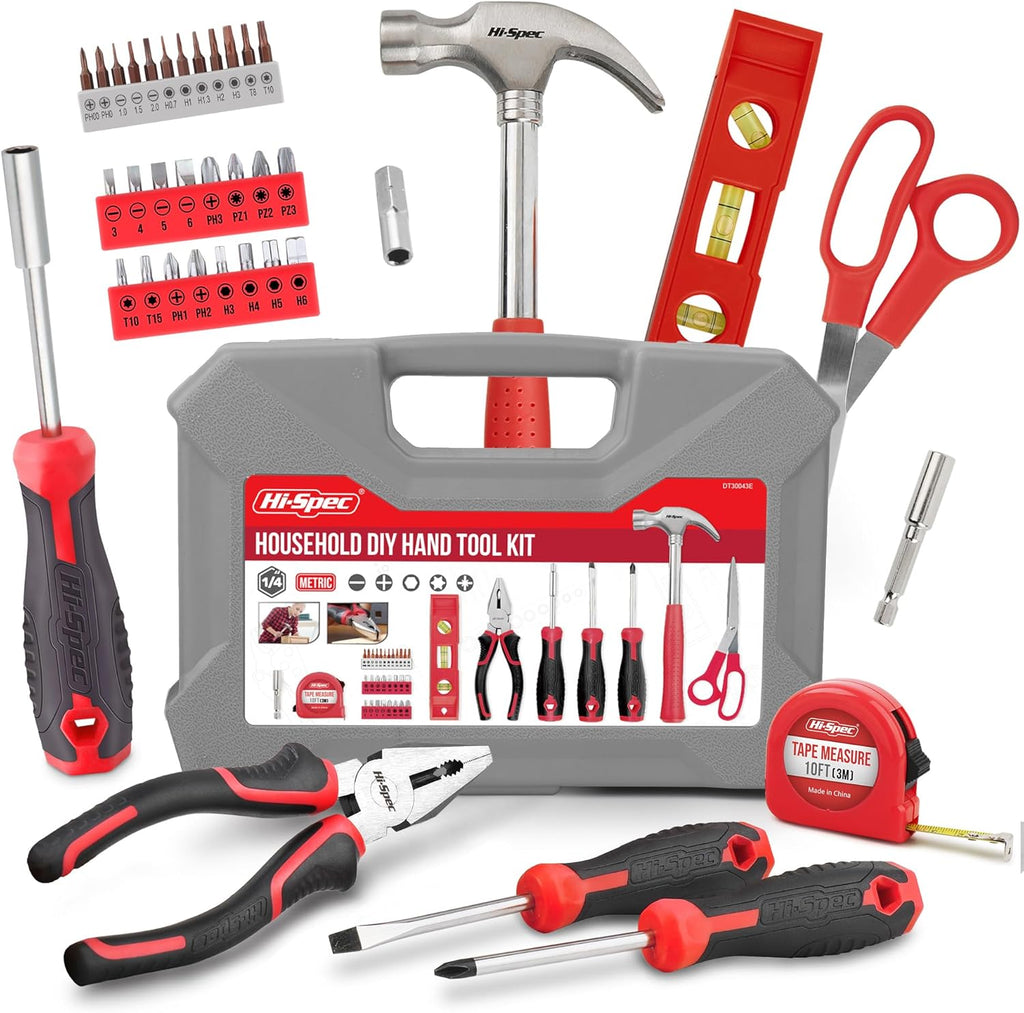 Hi-Spec Tool Kit, General Household Hand Tool Set with Toolbox Storage Case, All-in-One Compact Toolkit for DIY & Dorm Use, Pink
