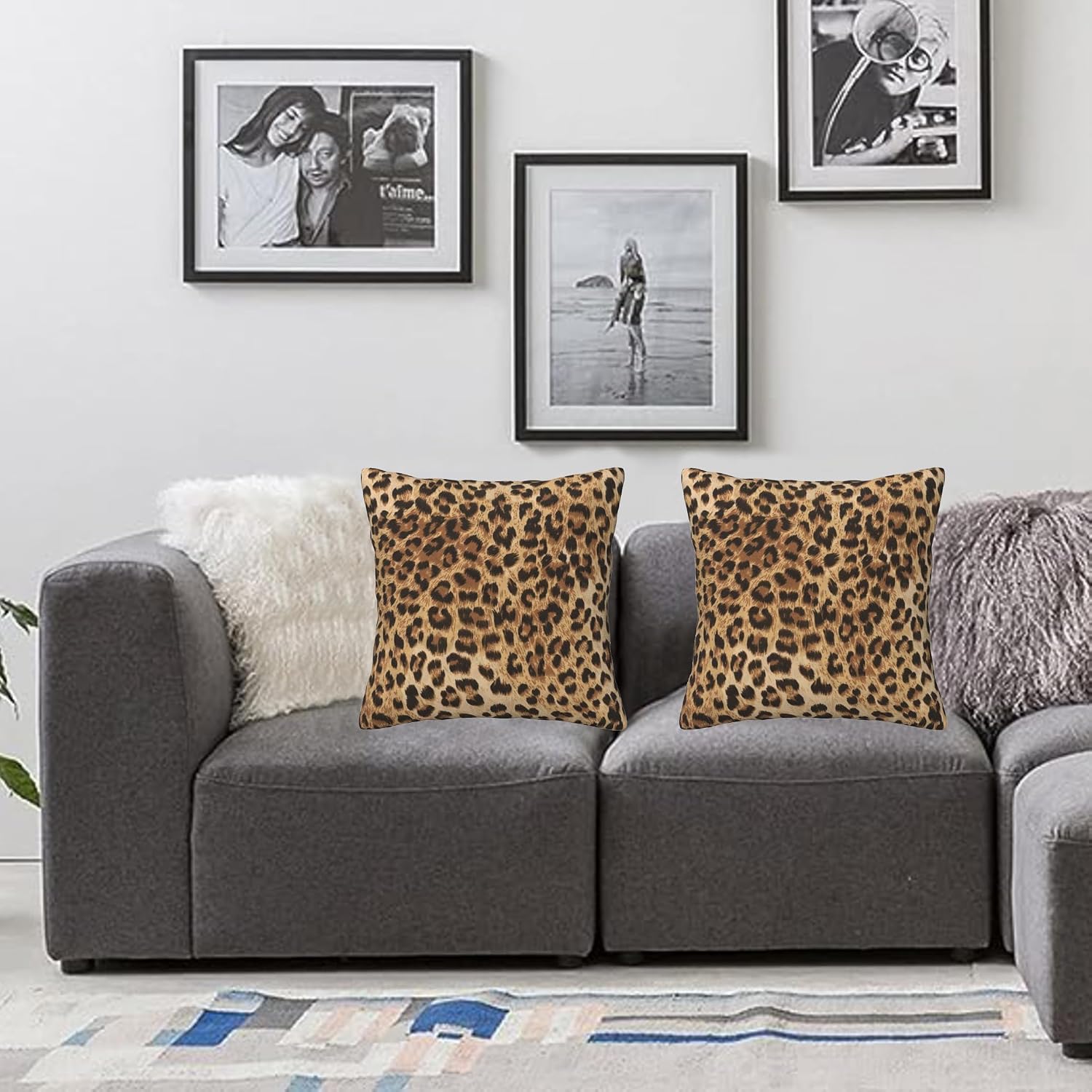 Leopard Print Pillow Covers 18x18 in Couch Cheetah Print Pillow Case Sets of 2 Modern Decorative Square Throw Pillows for Home Living Room Bedroom Bed Cushion