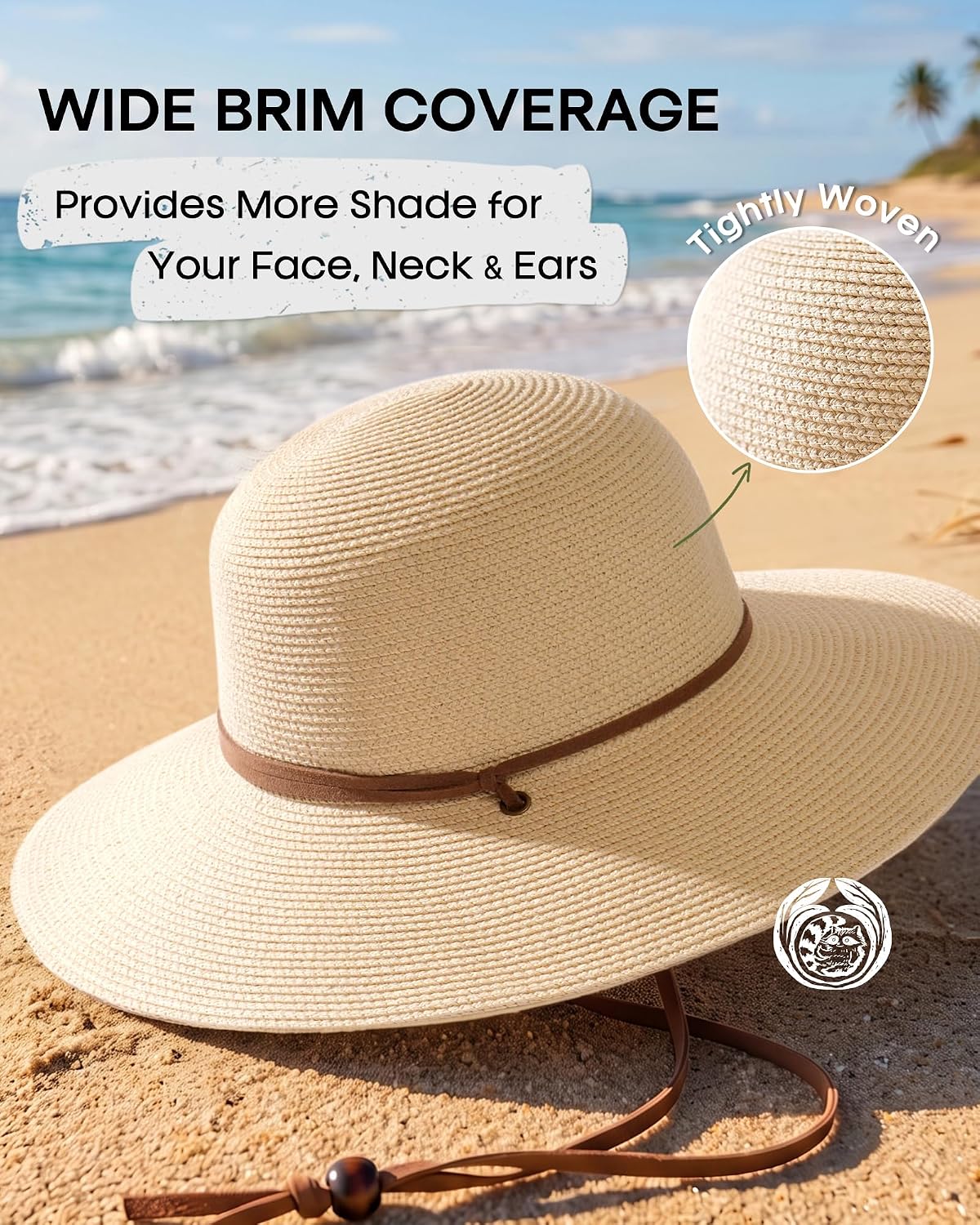 FURTALK Womens Wide Brim Sun Hat with Wind Lanyard UPF Summer Straw Sun Hats for Women