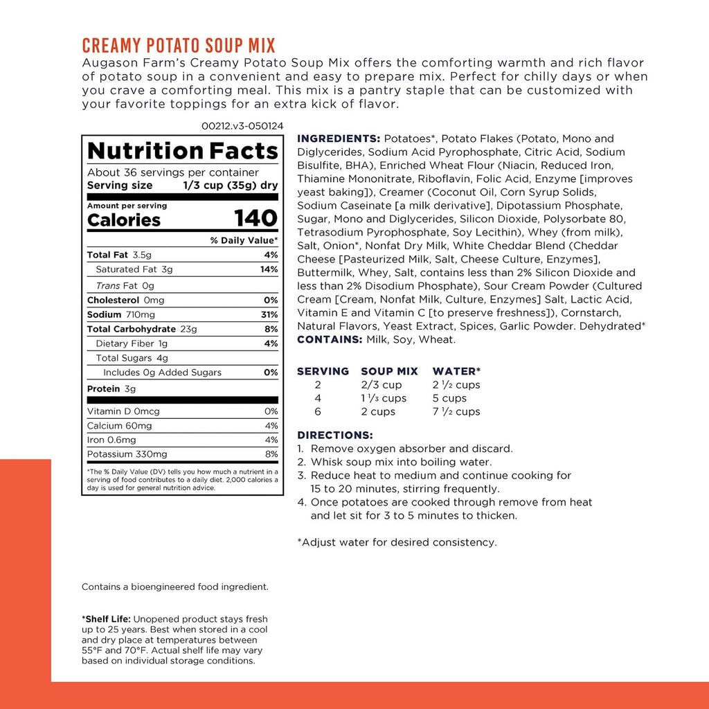Augason Farms Creamy Potato Soup Mix Can