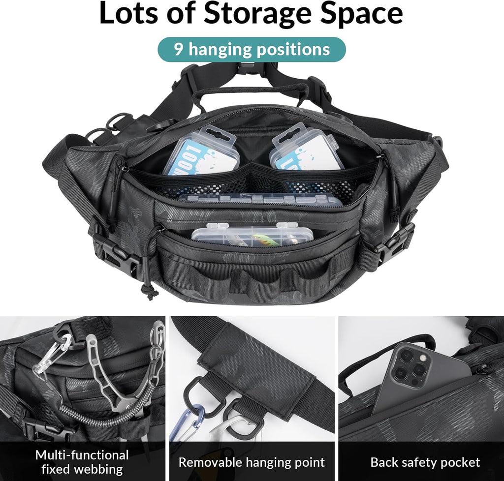 THKFISH Fishing Waist Pack, Fishing Tackle Bag Waterproof Fanny Pack for Women & Men Portable Sling Bag