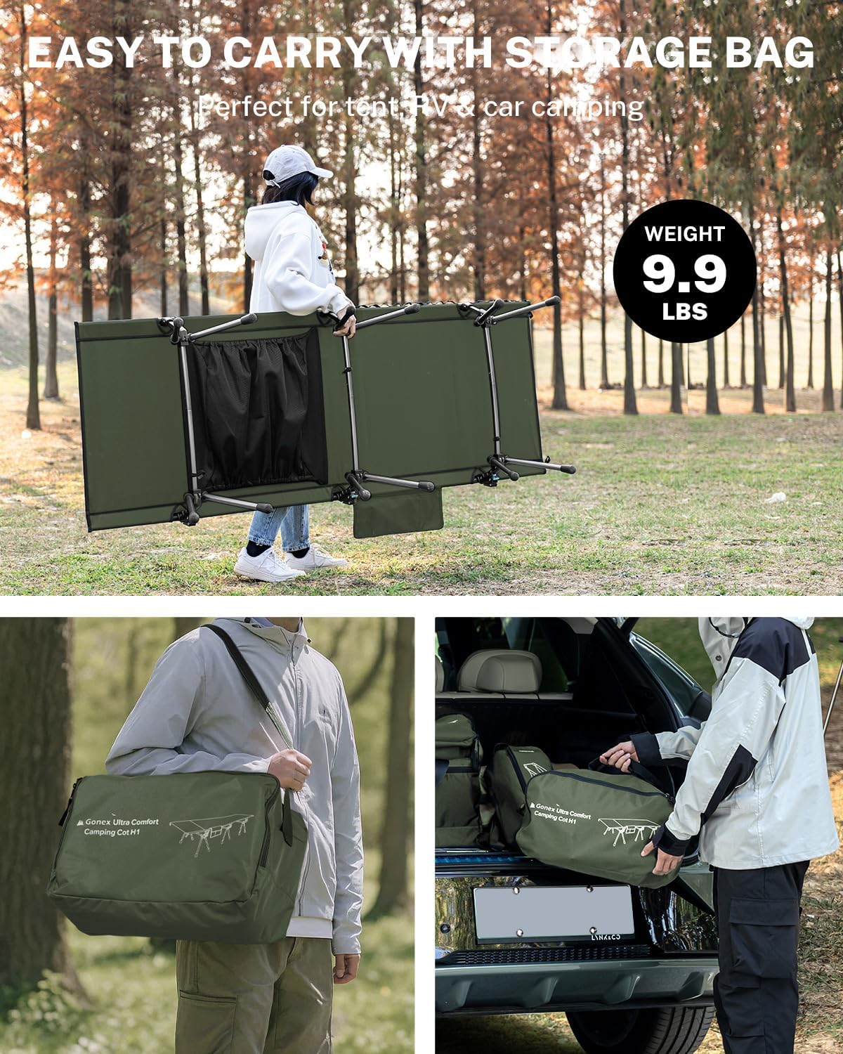 Gonex Camping Cot with Adjustable Height, Portable Folding Cot for Adults