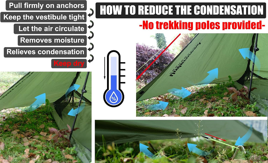 1 Person Trekking Pole Tent, Ultralight Backpacking Hiking Tent (NO Poles)