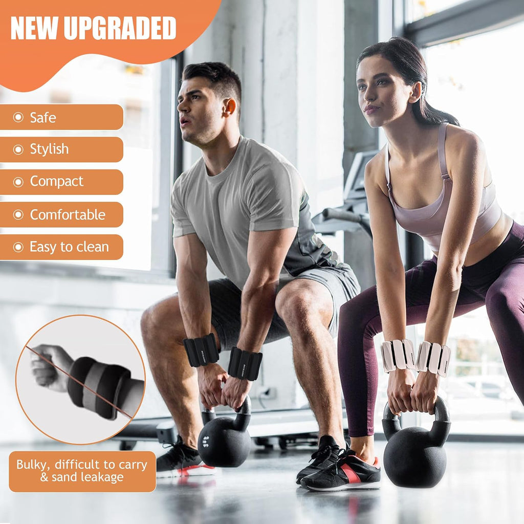 BECOJADDE Ankle Weights for Women Set of 2 (1 lb / 2 lb Each), Adjustable Weighted Wrist Weight for Pilates Walking, Arm & Leg Training