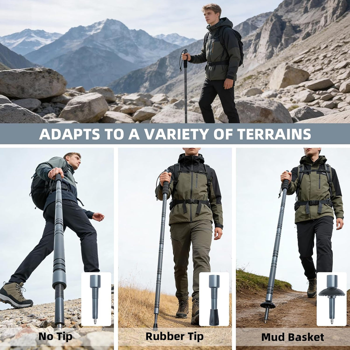 aiGear Adjustable Hiking Trekking Pole, 5-Tube Walking Stick with Tools