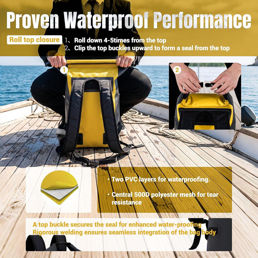 UPWELL 20L Waterproof Dry Bag Boating Backpack for Travel Hiking Camping Kayaking Hiking Swimming Floating Submersible Dry Bag bright yellow