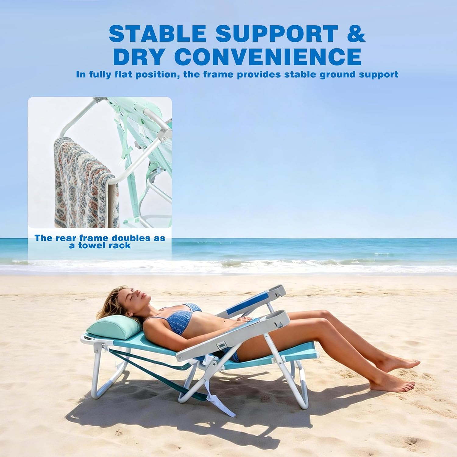 SUNNYFEEL Extra Wide Low Beach Chair 2 Pack 5 Position Lay, XL Oversized Portable Folding Camping Chairs with Cup Holder for Outdoor/Sand, Foldable Backpack Beach Chair for Adults Heavy Duty 500 LBS